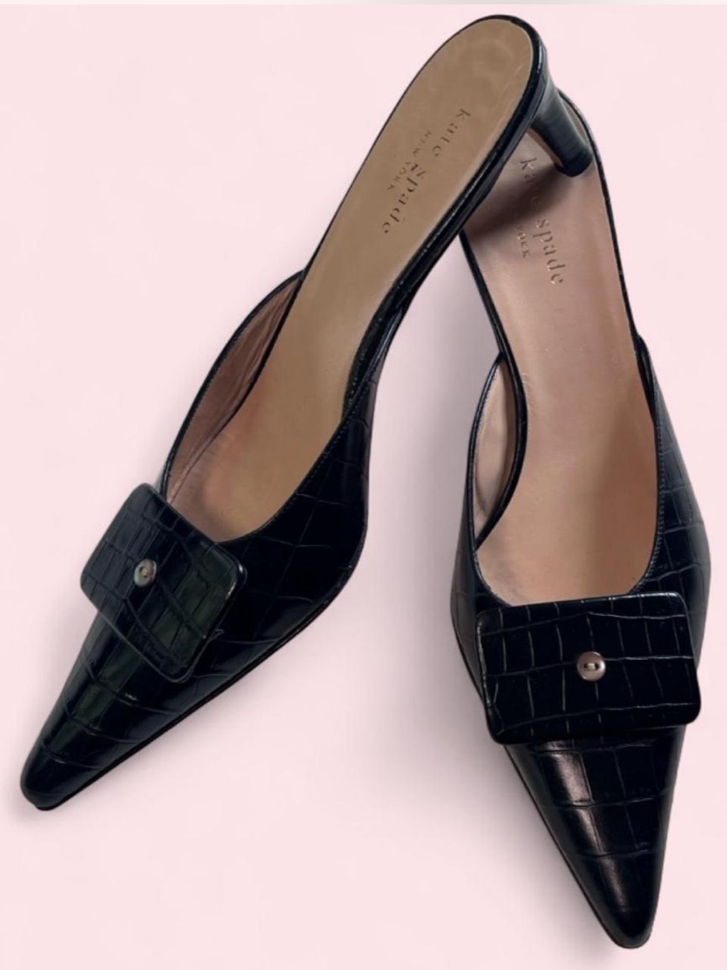 Vintage Kate Spade Ny Crocodile Embossed Leather Kitten Heel Mules 8 Narrow